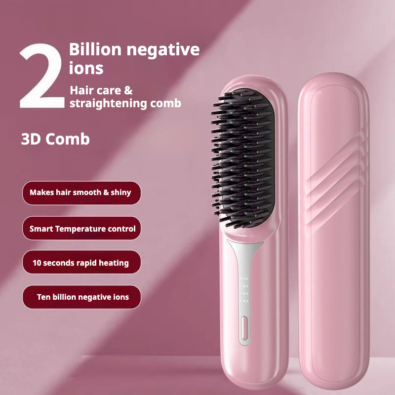 Pink Portable Hair Straightening Comb