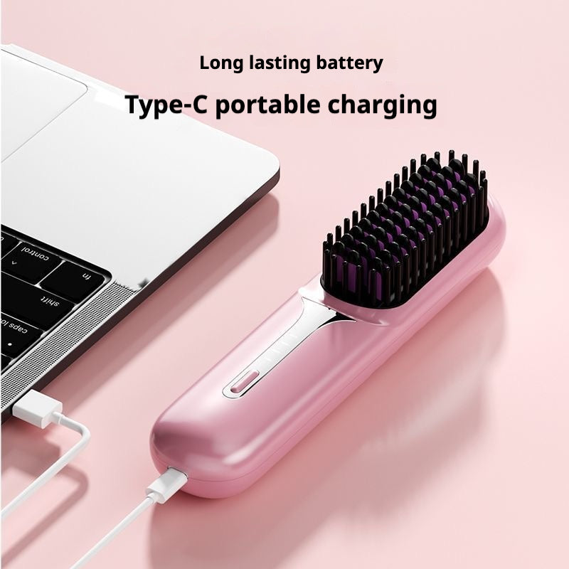 Portable Hair Straightening Comb pink Type c charger