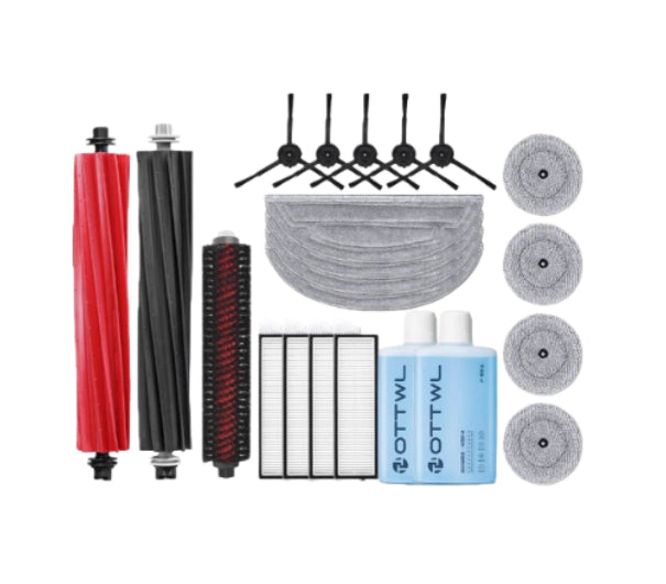 Complete Roborock S8_MaxV_Ultra accessory kit including main roller brushes, side brushes, HEPA filters, washable mop pads, and cleaning solution bottles – compatible replacement parts for RoborockS8_MaxV_Ultra  robot vacuum