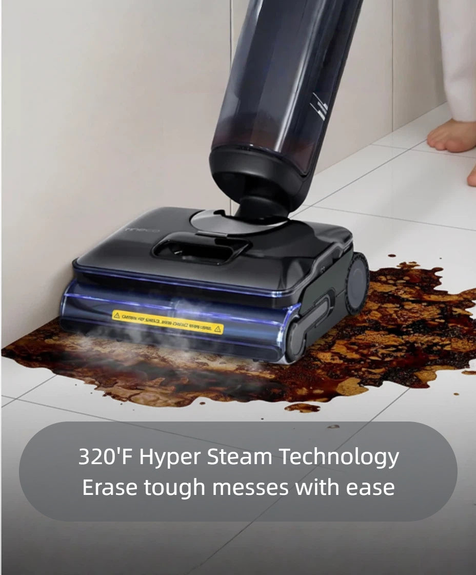 The Tineco FLOOR ONE S7 Stretch SteamFree uses its powerful 320°F Hyper Steam Technology to easily erase a tough, sticky mess from a tiled floor in a single pass.