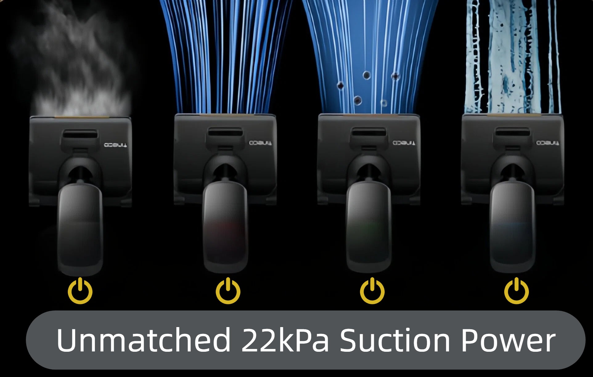 This image illustrates the four-stage cleaning process of the Tineco FLOOR ONE S9 Artist, which culminates in an unmatched 22kPa of suction power for a deep and thorough clean on hard floors.
