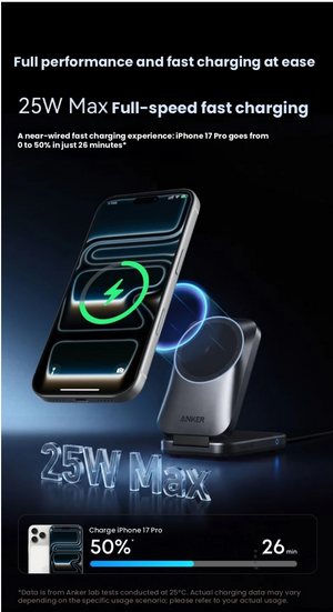 Anker Prime A25N1 25W Qi2 charging and AirCool feature overview