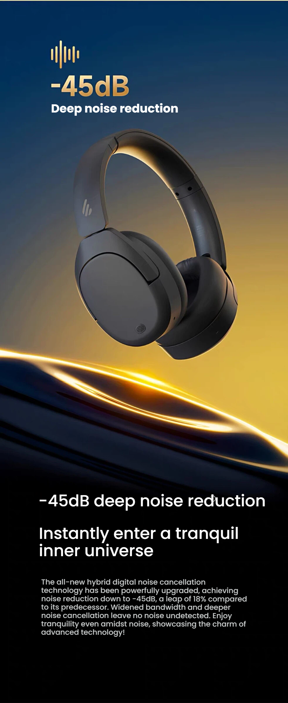 Edifier W830NB LDAC Hi-Res Wireless and 94-hour battery feature illustration