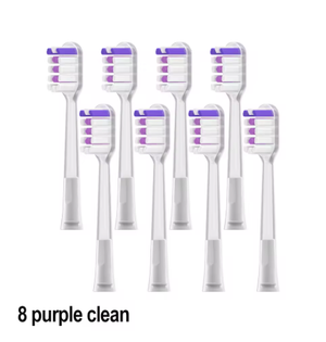 Eight Laifen Cushioned Ultra-Whitening toothbrush heads with purple bristles