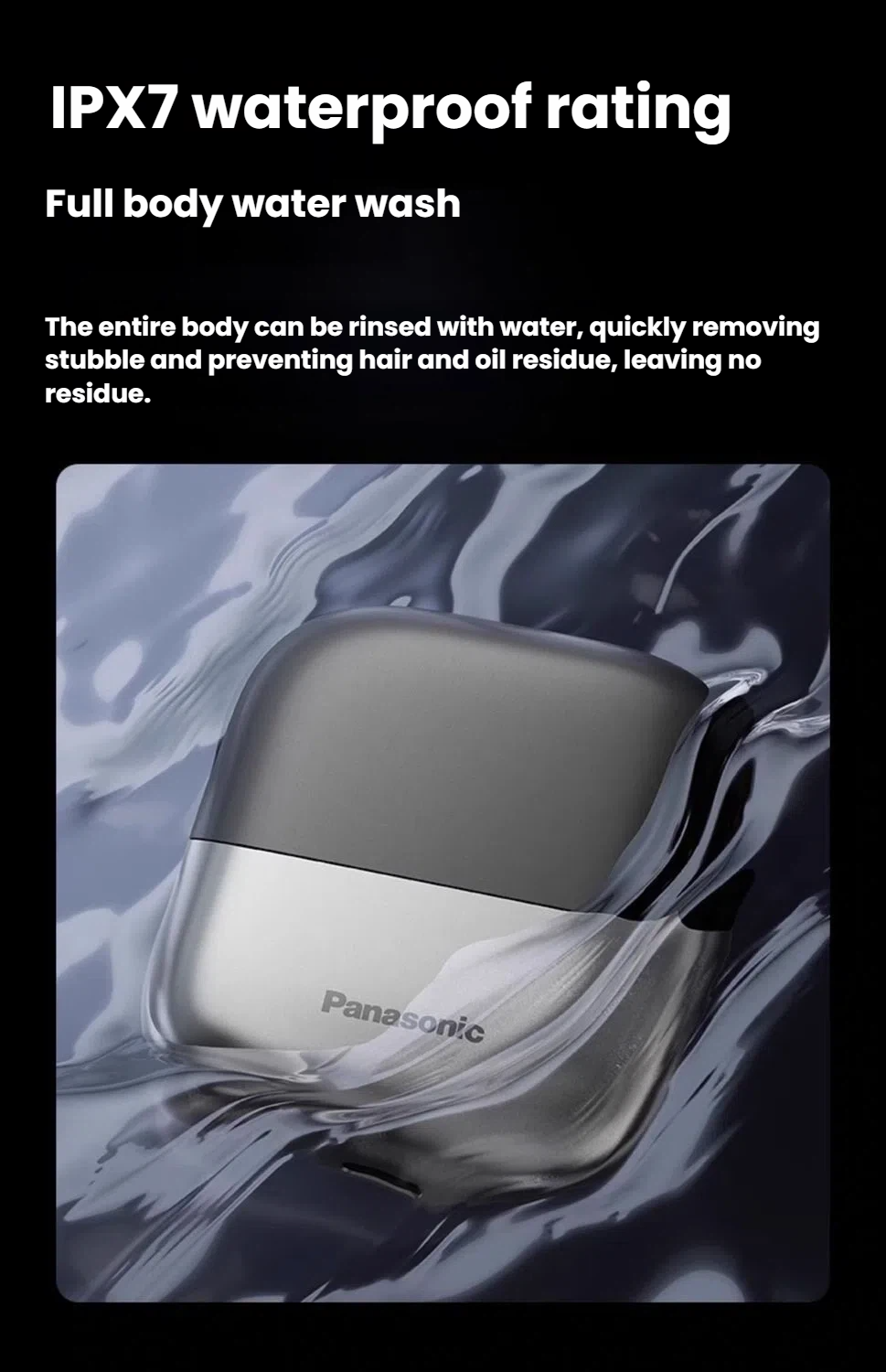 Panasonic compact shaver IPX7 waterproof body rinsing under running water
