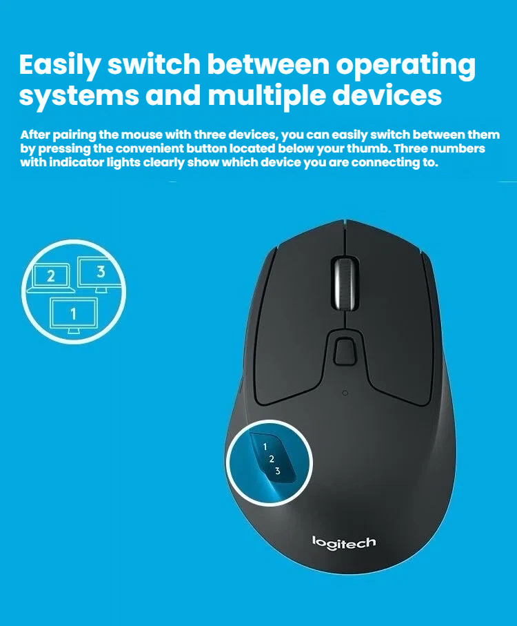 Logitech M720 wireless mouse 8 programmable buttons detail