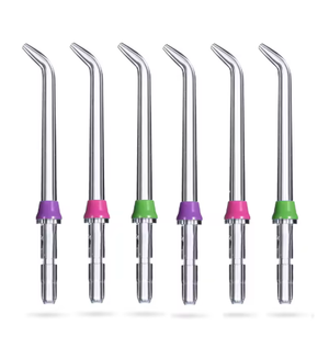 Six Waterpik Classic Jet Water Flosser tips with coloured rings