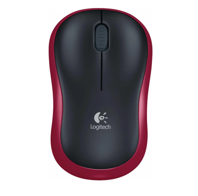 Logitech M185 wireless mouse in red 2.4GHz USB nano receiver layout