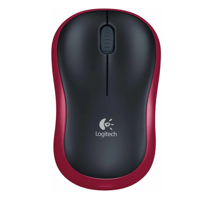 Logitech M185 wireless mouse in red 2.4GHz USB nano receiver layout