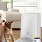 White DOGNESS 6L feeder dispensing kibble to a kitten and puppy, controlled by smartphone app for scheduled meals.