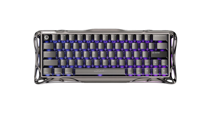 GravaStar Mercury V60 Pro 60% Hall Effect gaming keyboard hero shot in cyber-mecha aluminium design