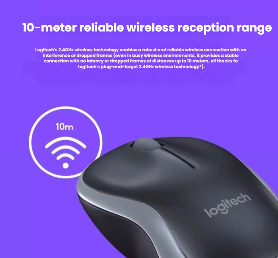 Logitech M185 mouse side profile showing low-profile portable design