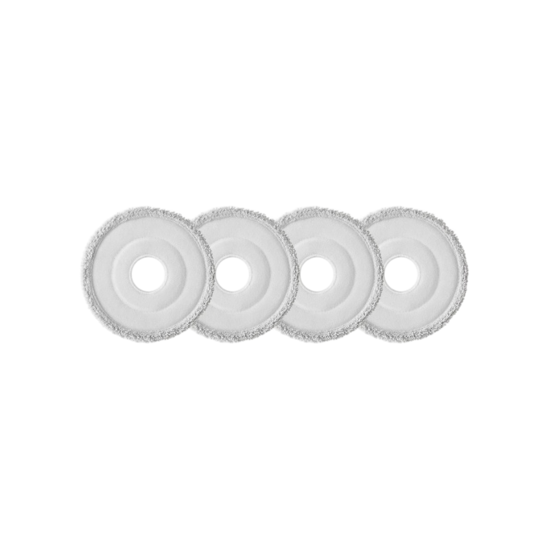 Four MOVA round mop pads with white centres and light-grey cleaning edges