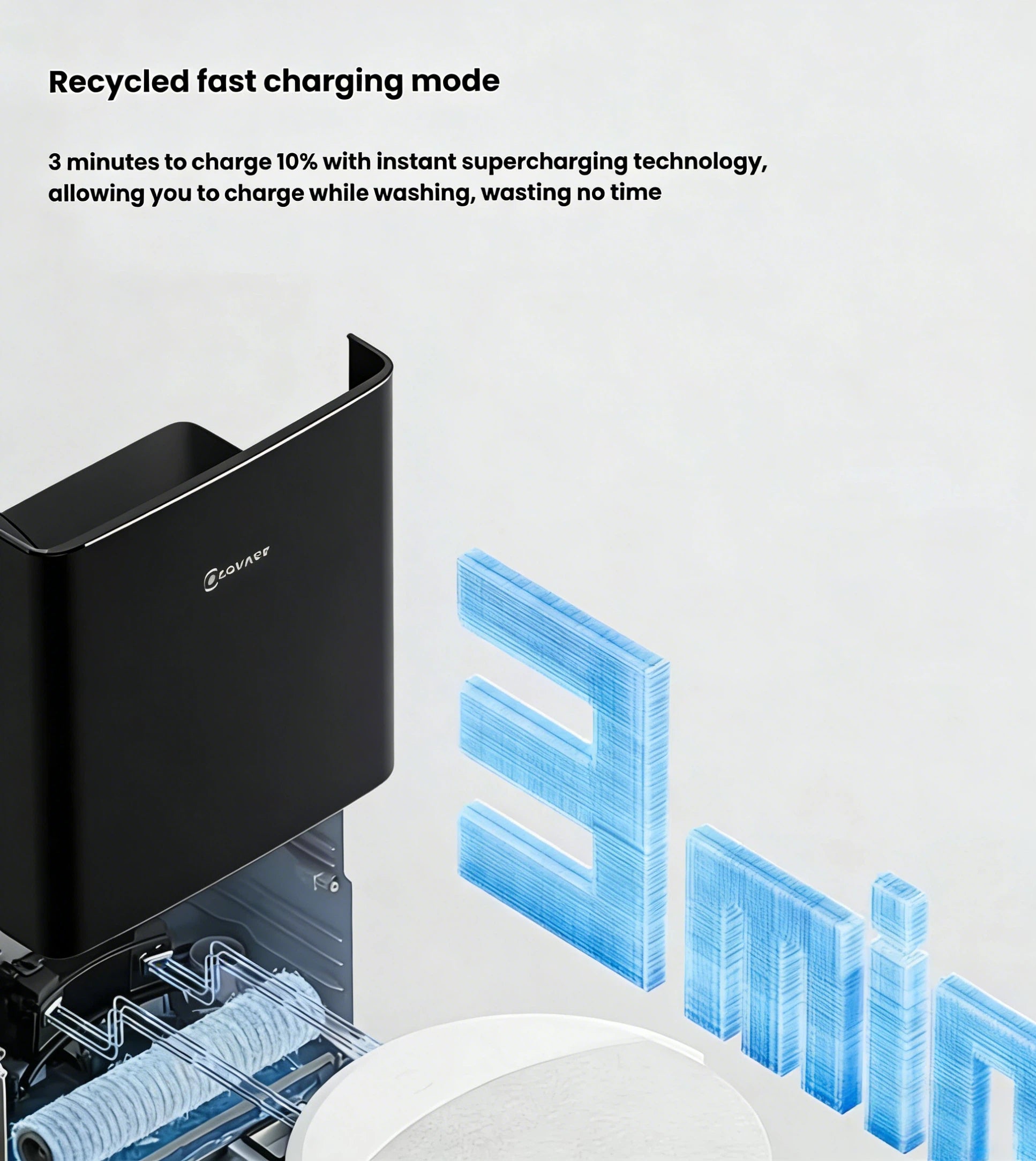 ECOVACS DEEBOT T90 OMNI PowerBoost 3-minute fast supercharge while mop washing at station