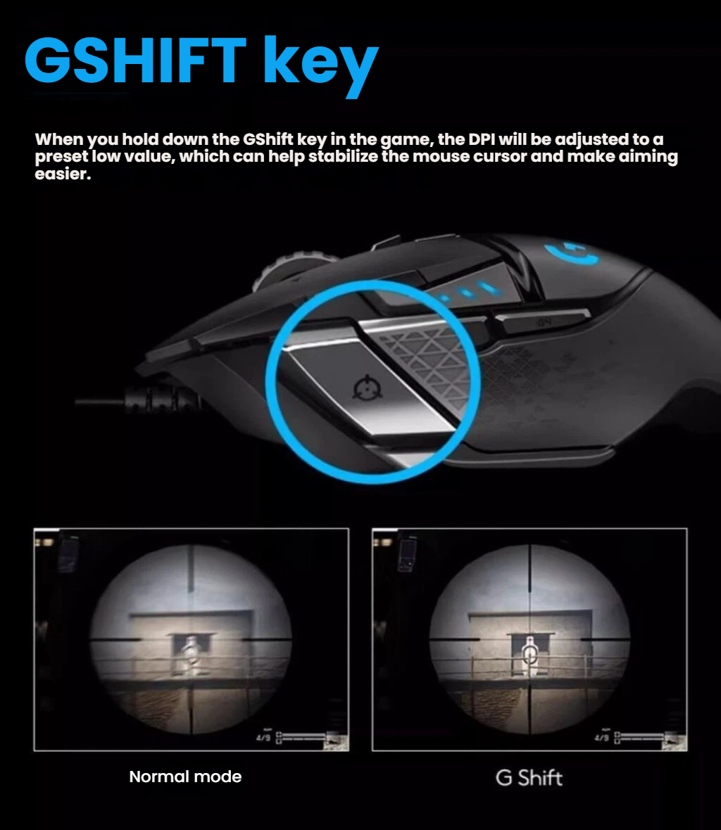 Logitech G502 HERO hyper-fast dual-mode scroll wheel detail