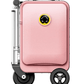 A pink Airwheel SE3S smart suitcase with an integrated handlebar and wheels, designed for riding. The suitcase features the Airwheel logo on the front and is equipped with a compact electric motor for easy mobility