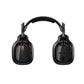 Rear view of the black ASTRO A40 TR headset highlighting the textured carbon-fiber finish on the ear cups and the adjustable aluminum headband.
