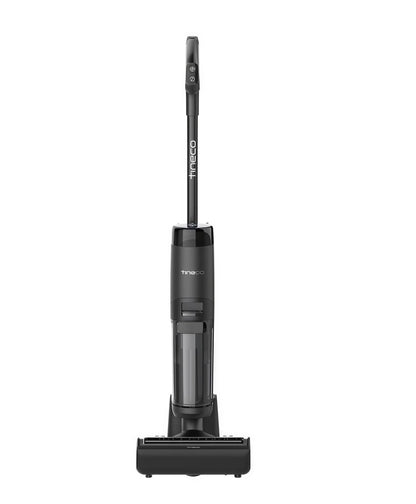 A full-length studio shot of the Tineco FLOOR ONE S7 Stretch cordless wet dry vacuum cleaner, showcasing its sleek, ergonomic design and transparent water tank.