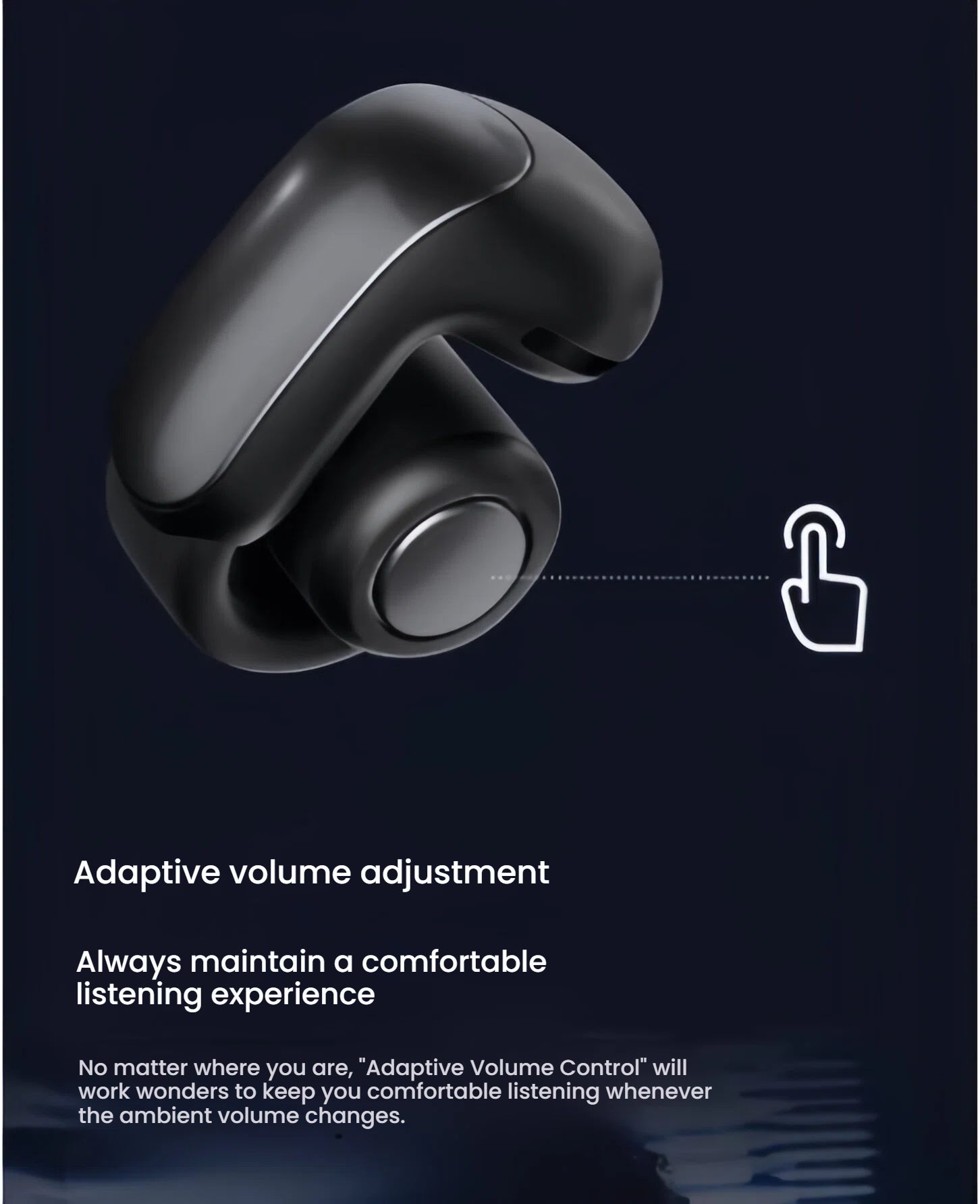 A close-up of a single black Bose Ultra Open Earbud with a graphic illustrating the touch controls for adaptive volume adjustment, which automatically adjusts to your environment for a comfortable listening experience.
Use Arrow Up and Arrow Down to select a turn, Enter to jump to it, and Escape to return to the chat.
