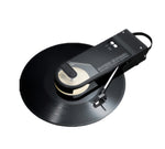 Black Audio-Technica AT-SB727 Sound Burger portable Bluetooth turntable on black vinyl, sleek minimalist finish.