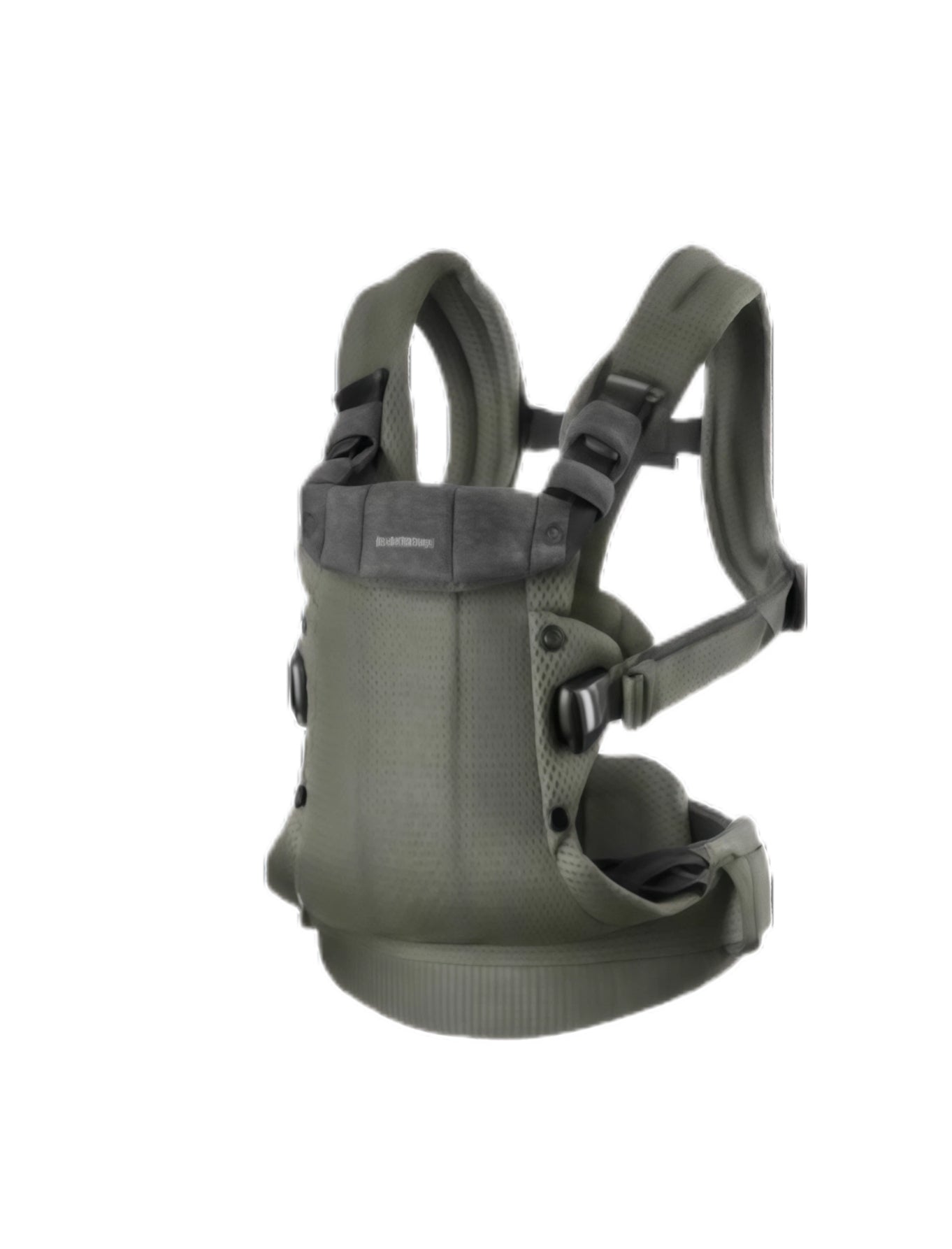 Front view of BabyBjörn Harmony Carrier Mesh in olive green – lightweight, breathable 3D mesh baby carrier with ergonomic design and adjustable straps for newborns to toddlers