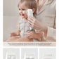 Mother using Babycare baby hair clipper to trim toddler’s hair; shown with guide combs for 9/12mm long style, 3/6mm short style, and 0mm ear transition