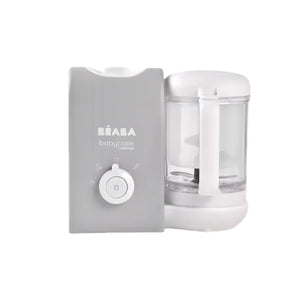 Beaba Babycook Express baby food processor in soft grey finish, compact and minimalist—perfect for modern kitchens and fast preparation of healthy baby meals.