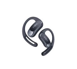 Black Shokz OpenFit Air open-ear headphones featuring a modern matte finish and lightweight build for all-day comfort and style.