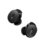A pair of classic Triple Black Bose QuietComfort Earbuds, showcasing their sleek, round shape and iconic logo on a white background.