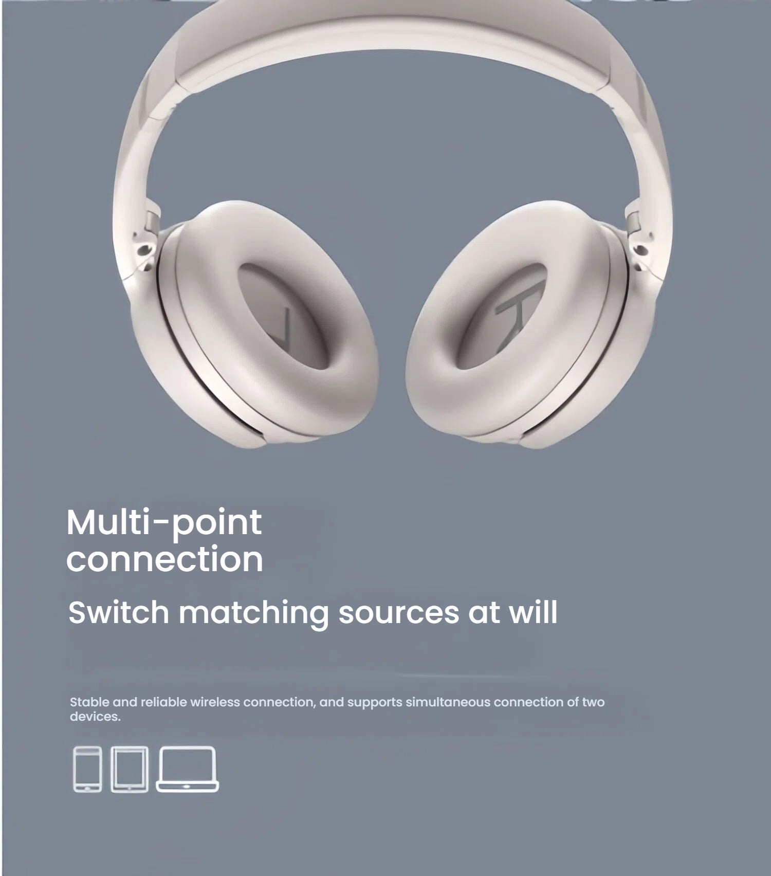 A graphic illustrating the multi-point connection feature of the Bose QuietComfort Headphones, which allows for a stable and reliable wireless connection to two devices simultaneously.
