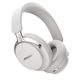A pair of Bose QuietComfort Ultra Noise Cancelling Headphones in the White Smoke color, angled to showcase their sleek over-ear design, premium materials, and metallic accents on a white background