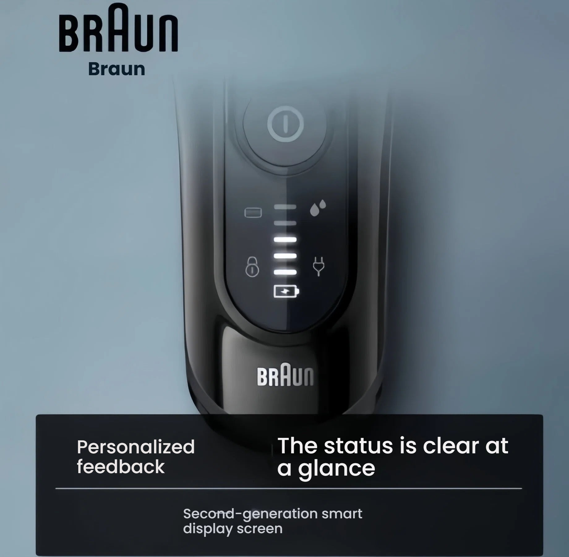 Braun Series 8 shaver with a second-generation smart display screen providing personalized feedback.