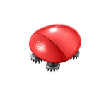 Red Breo Scalp Mini waterproof massager with three rotating silicone heads. Designed for deep scalp massage, it’s ideal for use in the shower or during daily relaxation routines.