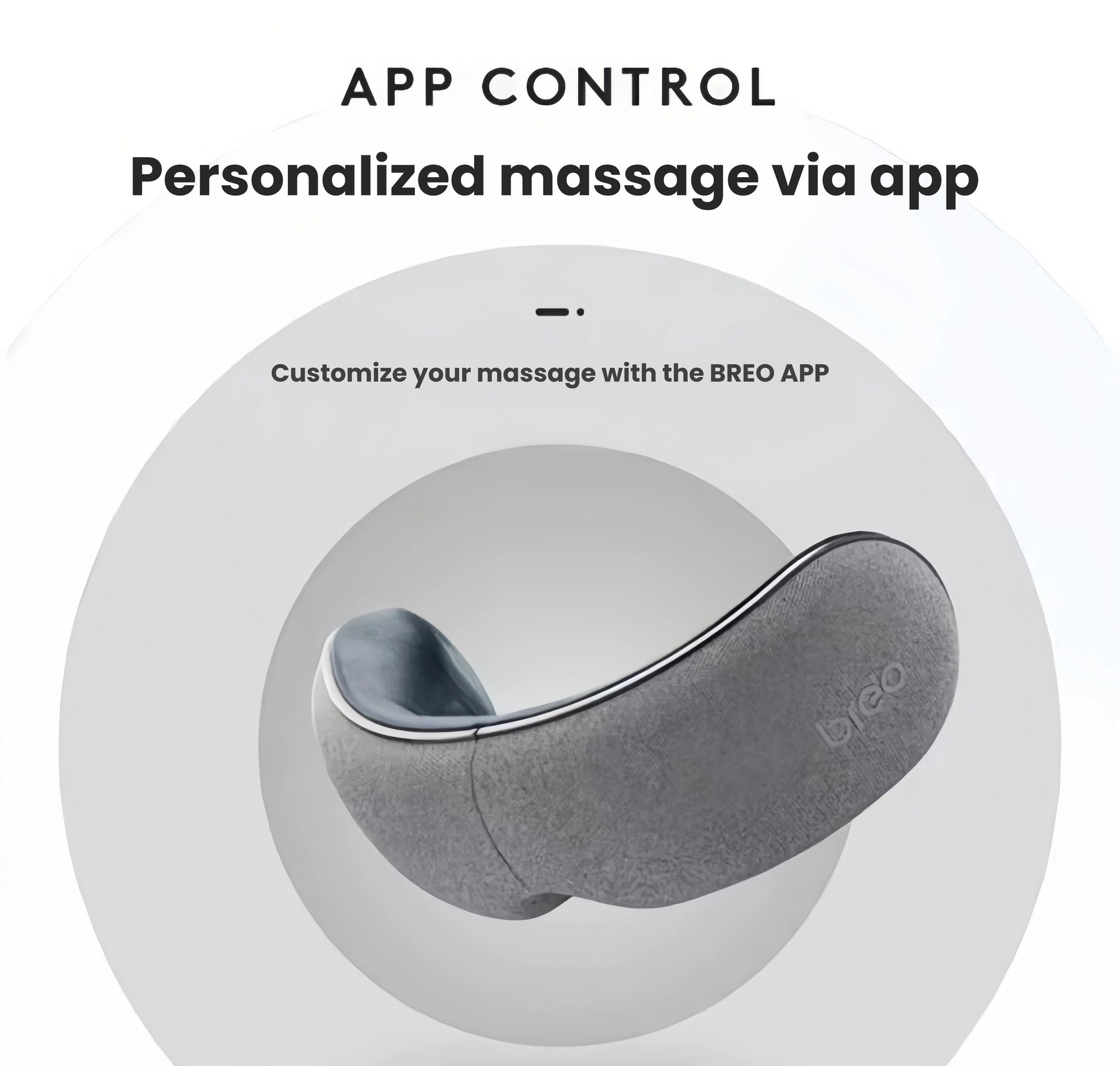 Side profile of the Breo iSee M eye massager showcasing its modern design and app connectivity. Customize your massage experience using the official BREO app for personalized wellness.