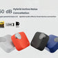 Four-color display of CMF Buds Pro 2 charging cases — white, red, black, and blue — featuring 50dB hybrid active noise cancellation, Hi-Res Wireless certification, LDAC, and DIRAC audio technology.