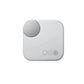 Closed front view of the white CMF Buds Pro 2 charging case, showcasing a modern, minimalist design with a metallic rotating control knob and built-in LED indicators for battery status.