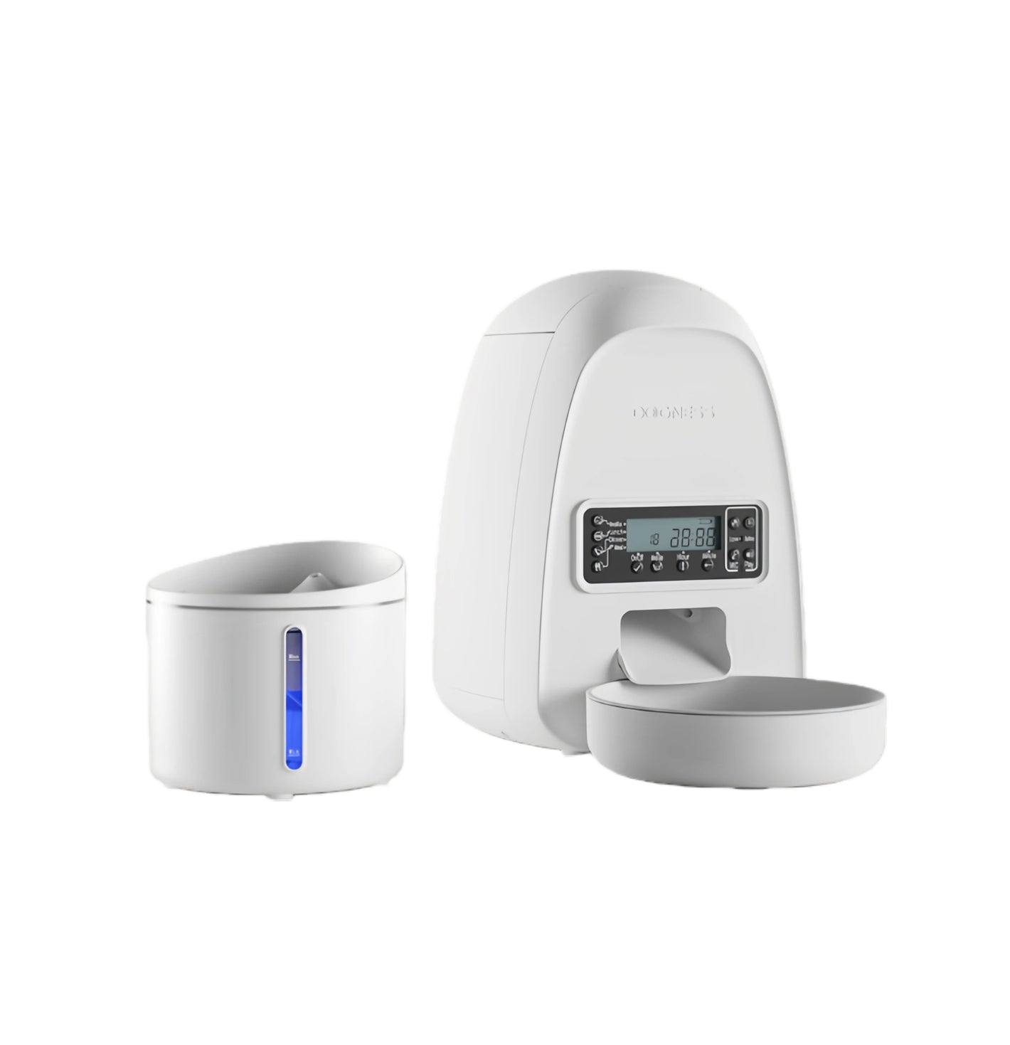 White DOGNESS Mini programmable feeder and 1 L smart sensor fountain bundle for complete automated pet care.