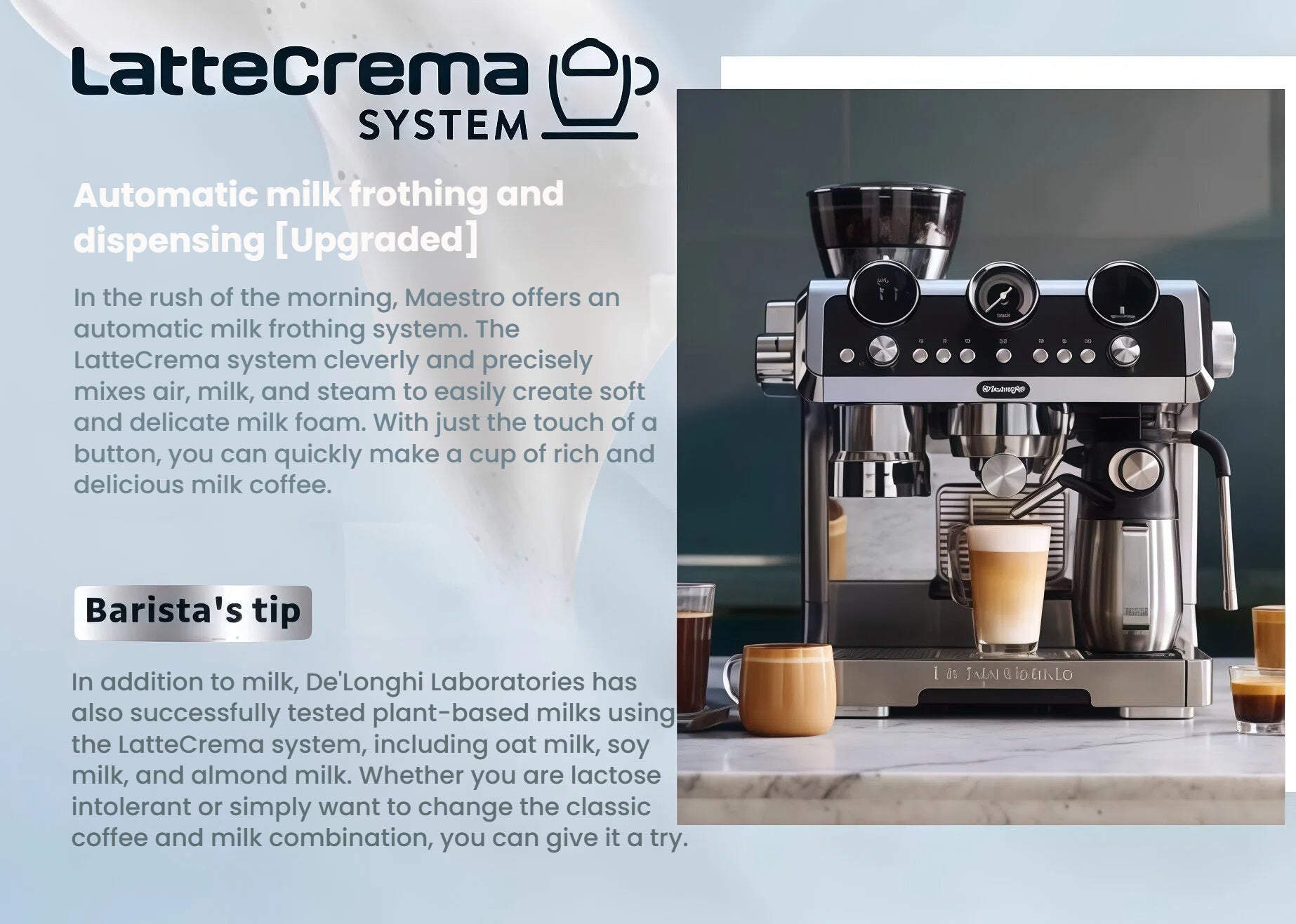 Automatic milk frothing and dispensing system of DeLonghi La Specialista Maestro EC9665BM, upgraded for better performance.