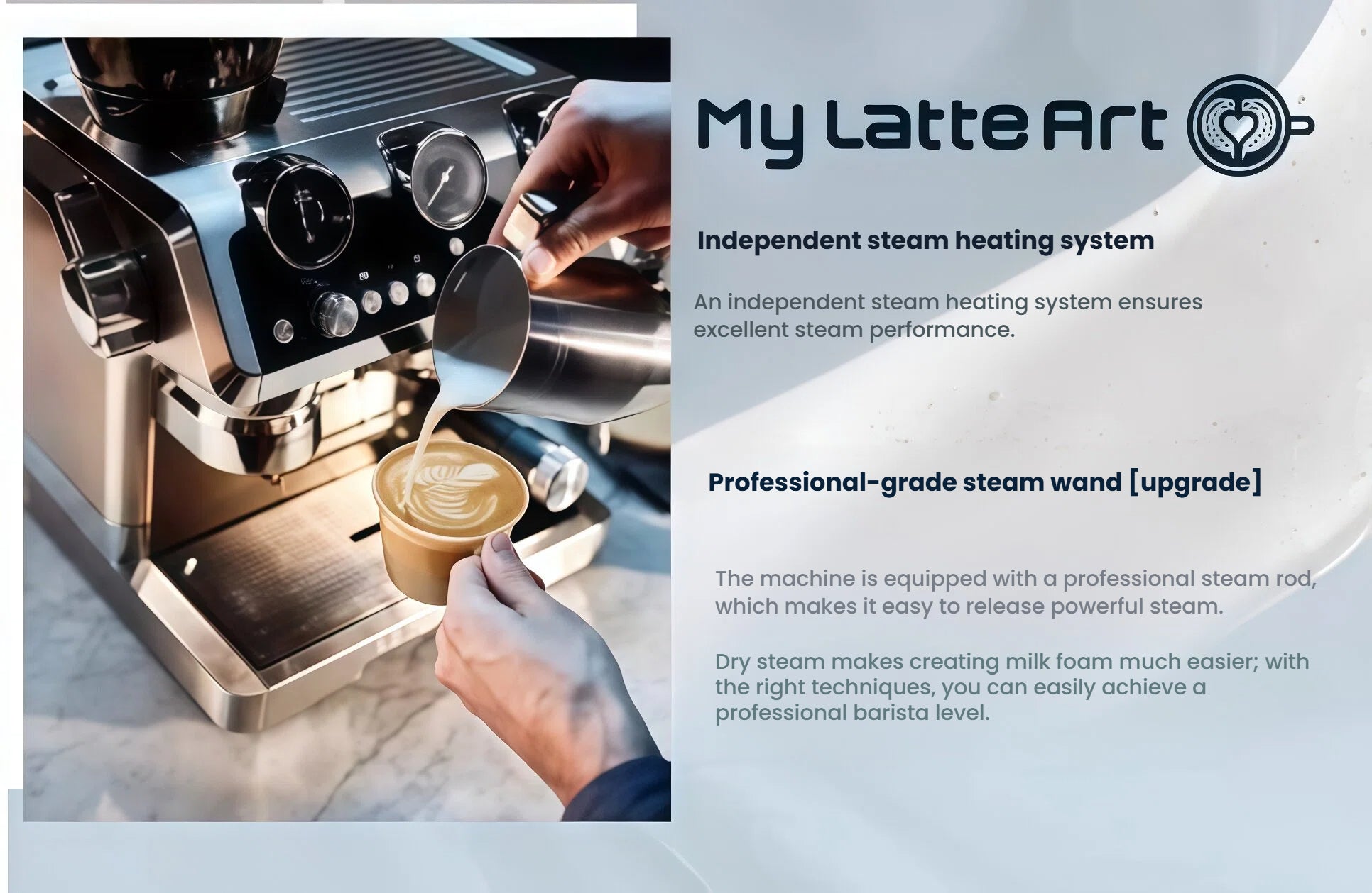 Professional latte art creation with DeLonghi La Specialista Maestro EC9665BM, demonstrating its steaming capabilities.
