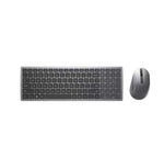 Front-facing view of the Dell KM7120W wireless keyboard and mouse set against a white background. The minimalist silver aluminum frame and black keys highlight a modern, professional aesthetic suitable for desktops, laptops, and hybrid setups.