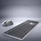 Side-angle studio shot of the Dell KM7321W wireless keyboard and mouse, showcasing the slim profile, matte finish, and modern design. The full-size keyboard features a numeric keypad and dedicated media keys, paired with an ergonomic mouse for comfortable long-term use.