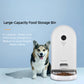 Happy corgi next to Dogness 6 L smart feeder highlighting 6 L bin that holds ~3 kg of food for a medium-to-large dog for about a week.