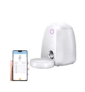 White Dogness App Feeder Mini 2 L with 2.4 GHz Wi-Fi, smartphone app scheduling, and ceramic bowl for cats and small dogs.