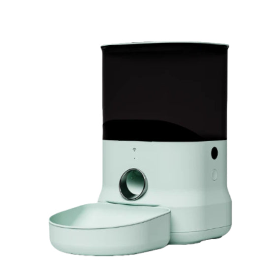 Mint-green Dogness F11 Wi-Fi app-controlled feeder with black hopper and coordinated bowl, ideal for modern pet homes.