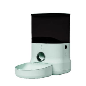 Mint-green Dogness F11 Wi-Fi app-controlled feeder with black hopper and coordinated bowl, ideal for modern pet homes.