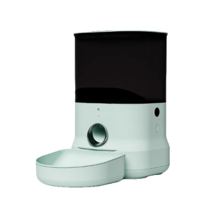 Mint-green Dogness F11 Wi-Fi app-controlled feeder with black hopper and coordinated bowl, ideal for modern pet homes.