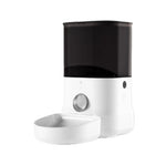 White Dogness F11 Wi-Fi app feeder with black translucent hopper, stainless-steel bowl, and one-button manual feed.