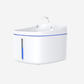 Side view of Dogness 3.2L electric water fountain showing compact oval shape, blue water level indicator, and smooth surface for easy cleaning