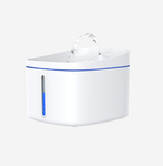 Side view of Dogness 3.2L electric water fountain showing compact oval shape, blue water level indicator, and smooth surface for easy cleaning