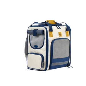 Dogness expandable pet carrier in blue and white with breathable mesh panels, side access door, and durable fabric – ideal for safe and comfortable dog or cat travel